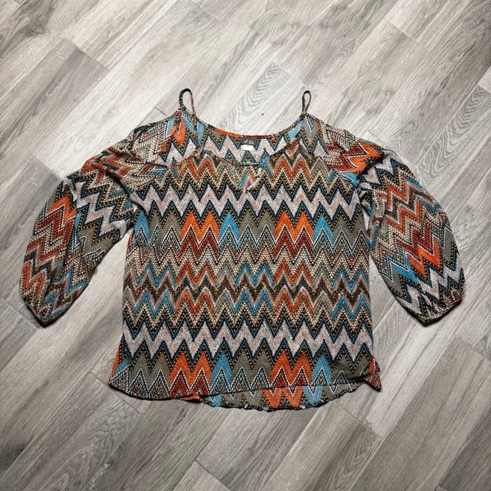 Dots Women 3X Cold Shoulder Blouse Chevron Zigzag Print Boho Long Sleeve Top